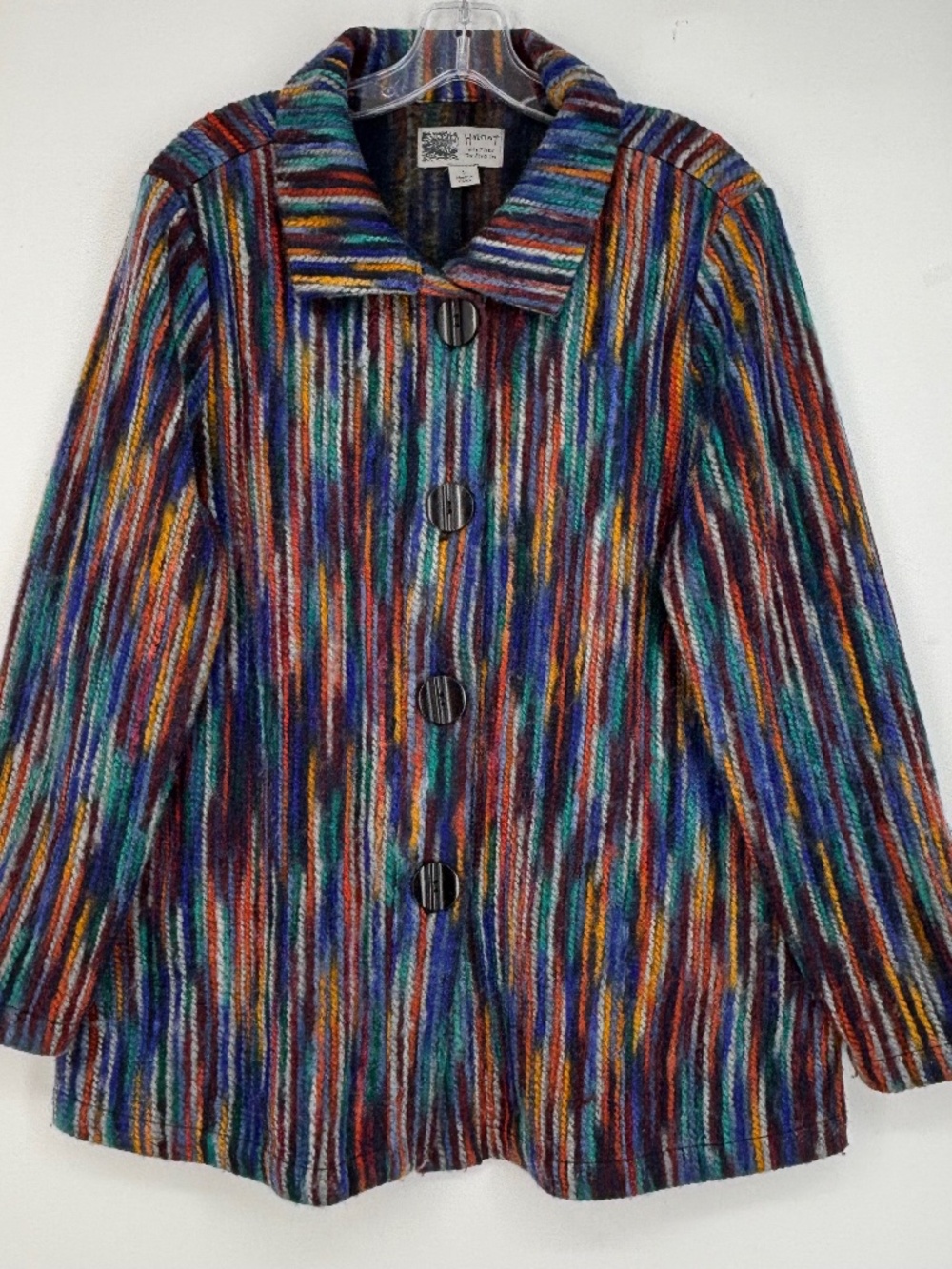 Habitat Womens Large Button Front Collar Jacket Bold Multicolor Stripes Long Slv